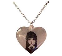 Coeur Pendentif compatible avec Mercredi Addams Couleurs Blanc et Noir Chaîne Acier Inoxydable Magie Fantasy Hallowen Nevermore Main Gadget Accessoires Idée Cadeau Homme Femme Fille