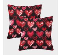 Coeur Rouge Imprimé Coloré Oreiller Carré Housse De Coussin pour Canapé Salle De Séjour Coussin Décoratif Cadeau Jetée 50x50cm,Paquet De 2