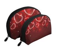 Coeur Rouge, Trousse de Maquillage Coquille Femme Petit Porte-Monnaie Trousse de Toilette Trousse à cosmétiques 2 pièces