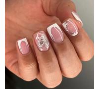 Coeur Scintillant Des Couvertures Complètes Bâton Sur Les Ongles Jour De La Saint-Valentin Faux Courts Artificiels De Pointe Française Sur Une Courte Carrée Faux Ongle Presse