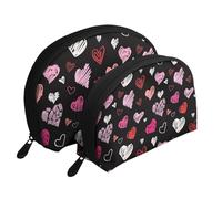 Coeurs Coeurs Roses Et Rouges, Trousse de Maquillage Coquille Femme Petit Porte-Monnaie Trousse de Toilette Trousse à cosmétiques 2 pièces