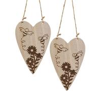 Coeurs décoratifs en bois Abeilles Fleurs Suspensions Décoration d'été 10x15cm 6er Set