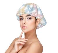 Coeurs en bleu pastel rose,Bonnet de nuit en satin pour adulte - Bonnet de nuit élastique pour femme, couvre-cheveux de nuit
