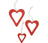 Coeurs en bois Décoration rouge Set de suspensions Noël Saint-Valentin 16 pièces