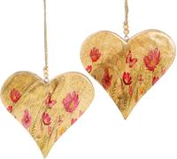 Coeurs en bois Pendentif rose fleurs printemps bois de mangue 18cm set de 2