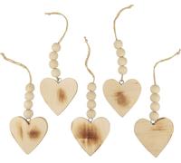 Coeurs en bois Set de suspensions décoratives - 6 pcs - Deko Natur Herzen 8cm