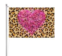Coeurs roses scintillants et imprimé léopard,Drapeau de jardin, bannière décorative, drapeau double face, 2 x 3 pieds, pour extérieur et intérieur
