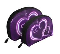 Coeurs Violets, Trousse de Maquillage Coquille Femme Petit Porte-Monnaie Trousse de Toilette Trousse à cosmétiques 2 pièces