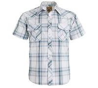 COEVALS CLUB Chemises de travail western cowboy à manches courtes et boutons-pression pour homme, Plaid blanc #28, Taille XL