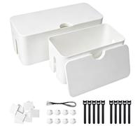 COEWUR 2 x Boîte Cache Câble avec Couvercle Garder Les Cables Blanc | Boîte de Rangement pour Câbles 2 Tailles Boîte de Gestion des Câbles Moyen et Petit Boite Cache-Cable Cache Multiprise