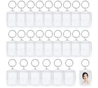 COEWUR 25 Pièces Porte-Clés Photo Porte Clef Personnalisé Porte Transparent en Acrylique Vierge Rectangle Porte-Clés Photo avec Anneaux pour Famille Couples DIY Cadeaux Souvenir (Insert 46x32mm)