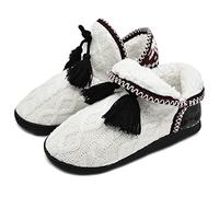 COFACE Femme Douillette Niche avec pompon tricoté chaud et chaussons chaussures antidérapant Semelles TPR,37/38 EU,Blanc