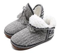 COFACE Femme Douillette Niche avec pompon tricoté chaud et chaussons chaussures antidérapant Semelles TPR,39/40 EU,Gris