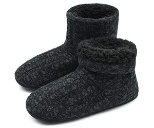 COFACE Homme Haute Qualité Niche Chaussons d'hiver Chaud Anti-dérapant Chaussures doublées pour intérieur/extérieur, Tricot Noir, 43 EU