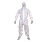 Cofan Combinaison de protection jetable à capuche type 5/6 Cat III, anti-statique, combinaison de sécurité pour produits chimiques, peinture et construction, tailles M à XXL, blanc, Large
