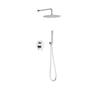 Cofan Ensemble de douche encastré avec design rond et finition noire mate ou chromée | Pommeau de douche avec 2 fonctions | Douche mitigeur 2 voies | Installation murale (1, chromé)