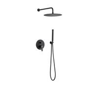 Cofan Ensemble de douche encastré avec design rond et finition noire mate ou chromée | Pommeau de douche avec 2 fonctions | Douche mitigeur 2 voies | Installation murale (1, noir mat)