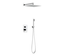 Cofan Ensemble de douche encastré avec finition noire mate ou chromée | Pommeau de douche avec 2 fonctions | Douche à levier unique 2 voies | Design carré | Installation murale (1, chromé)