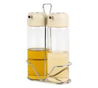 Cofan Huilier et vinaigrier avec support | Lot de 2 flacons en verre borosilicate | Capacité : 300 ml par flacon | Couvercles beiges
