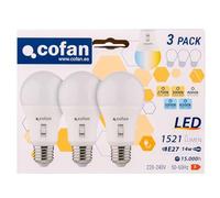 Cofan Lot de 3 ampoules LED à intensité variable E27 A60 14 W 1521 lumens, 5 CCT réglables lumière chaude à froide, économie d'énergie, ouverture du faisceau de lumière 180°