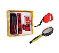 Cofan Pack d'accessoires de promenade pour animaux de compagnie, laisse extensible rouge de 5 m, peigne double face