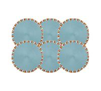 Cofan Pack de 6 sets de table individuels | Sous-plats ronds | Couleur : bleu | Sets de table avec des franges de couleurs | Diamètre : 38 cm