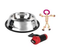 Cofan Pack distributeur de sacs pour excréments avec lampe de poche, mangeoire en acier inoxydable, jouet à mâcher pour chiens