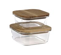 Cofan Set de 2 Boîtes à Lunch Carrées en Borosilicate | Modèle Bambú | Couvercle en Bambou | Contenance 520-800 ml