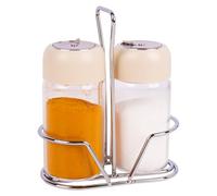 Cofan Set de sel et poivre avec support | Lot de 2 flacons en verre borosilicate | Capacité : 120 ml par flacon | Couvercles beiges