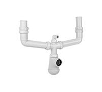 Cofan Siphon Bouteille | Extensible | Avec Sortie de Ø40 mm | Double Raccord de 1" 1/2 | Joint conique réducteur de Ø32 mm | Prise Auxiliaire pour Électroménagers