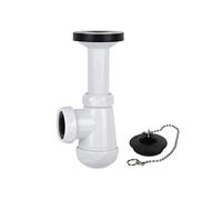 Cofan Siphon de bouteille court | Extensible | Raccord de 1" 1/4 | Avec sortie de 40 mm | Joint conique réducteur de Ø32 mm | Contient une valve pour lavabo et bidet Ø70 | Fabriqué en polypropylène