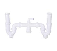 Cofan Siphon double incurvé extensible pour lavabo, avec prise auxiliaire, sortie horizontale réglable Ø32-40 mm, raccords 1 1/2", bonde de cuisine