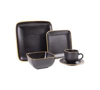 Cofan Vaisselle carrée en céramique noire | Lot de 20 pièces | Vaisselle noire avec bord vintage | Passe au lave-vaisselle, au micro-ondes et au four