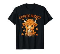 Coffee Addict Cute Highland Cow Funny Drink Coffee Cowgirl T-Shirt