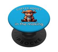 Coffee Addict in The Making Baby Highland Cow Caféine Fun PopSockets PopGrip Adhésif