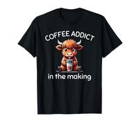 Coffee Addict in The Making Baby Highland Cow Caféine Fun T-Shirt