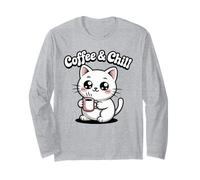 Coffee and Chill Chemise Mignonne pour Amoureux des Chats pour Hommes, Femmes, Adolescents Manche Longue