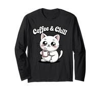 Coffee and Chill Chemise Mignonne pour Amoureux des Chats pour Hommes, Femmes, Adolescents Manche Longue