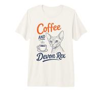 Coffee and Devon Rex Cadeau Vintage pour Amoureux des Chats T-Shirt Haut de Gamme