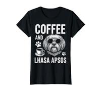 Coffee and Lhassa Apsos Funny Lhassa Apso T-Shirt Graphique avec Valeur, Femme, Noir, M