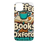 Coffee Books and Oxford Commas Grammar Lover Humour Coque pour iPhone 14 Plus