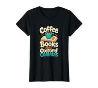 Coffee Books and Oxford Commas Grammar Lover Humour T-Shirt Graphique avec Valeur
