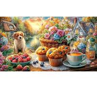 Coffee_Cake_and-Art-Supplies-on-a-Colorful-Table Papier recyclé Puzzle 1000 pièces Jeu Familial Amusant & Stimulant Beau Puzzle de décoration pour détente et décoration Murale 38x52/1000 pièces