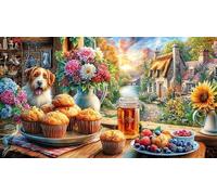 Coffee_Cake_and-Art-Supplies-on-a-Colorful-Table Puzzle 1000 pièces Papier recyclé Jeux éducatifs pour Adultes et Enfants de 12 Ans et Plus Beau Puzzle de décoration 38x52/1000 pièces