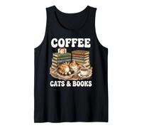 Coffee Cats and Books Design Cozy Cat Lover pour Les lecteurs Débardeur