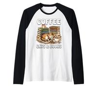 Coffee Cats and Books Design Cozy Cat Lover pour Les lecteurs Manche Raglan