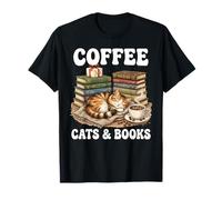 Coffee Cats and Books Design Cozy Cat Lover pour Les lecteurs T-Shirt