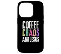 Coffee Chaos And Jesus Christ Christian Religious Love Faith Coque pour iPhone 14 Pro