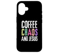 Coffee Chaos And Jesus Christ Christian Religious Love Faith Coque pour iPhone 16
