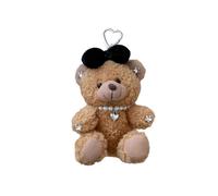 (Coffee) Chic Plush Bear with Bowknot Keychain Toy Pendant Keyrings Versatile Hanging Charm for Keys and Bag Embellishment Pink